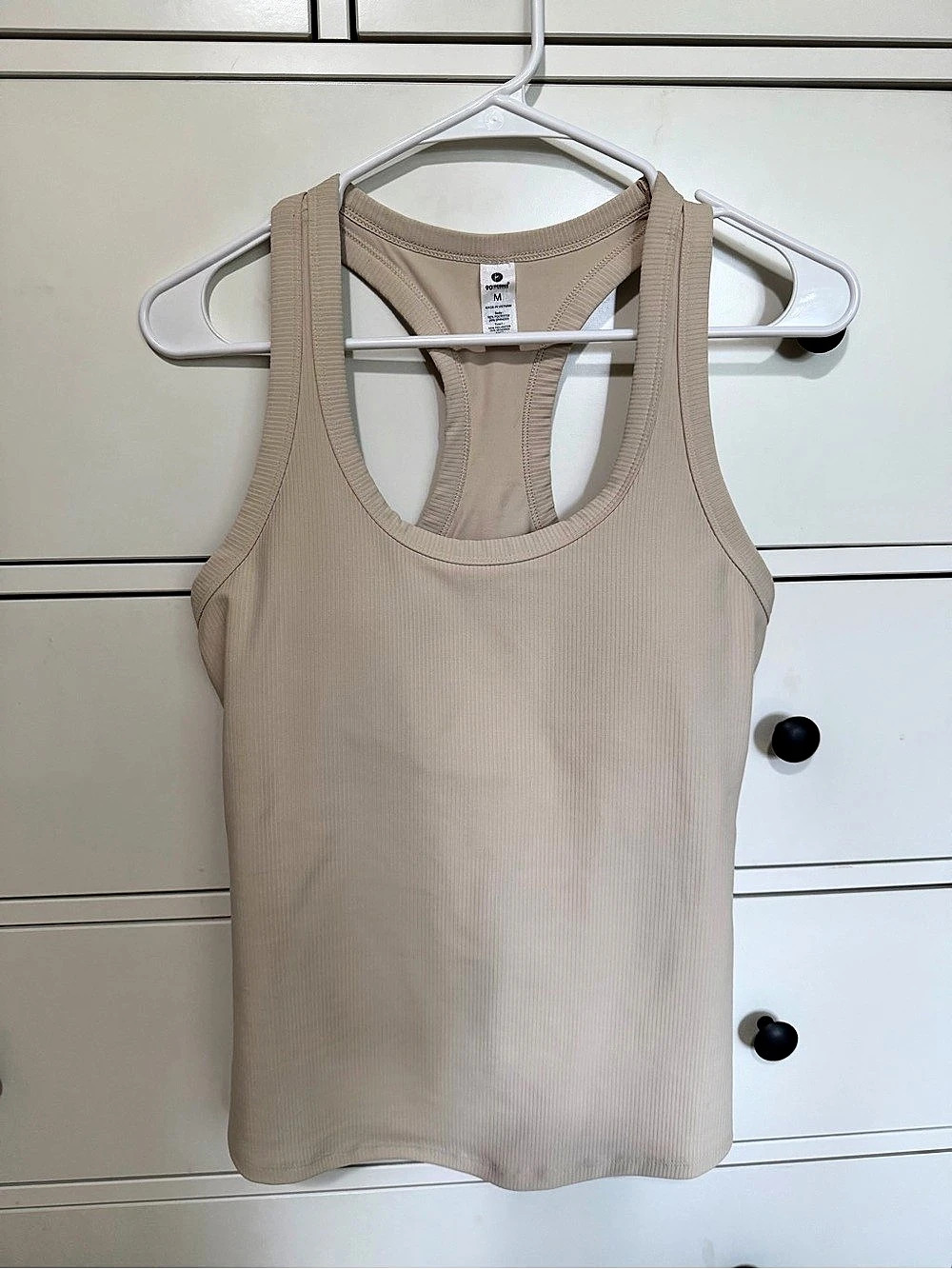 90 Degree by Reflex Ribbed Built-In Bra Tank Top Beige Medium